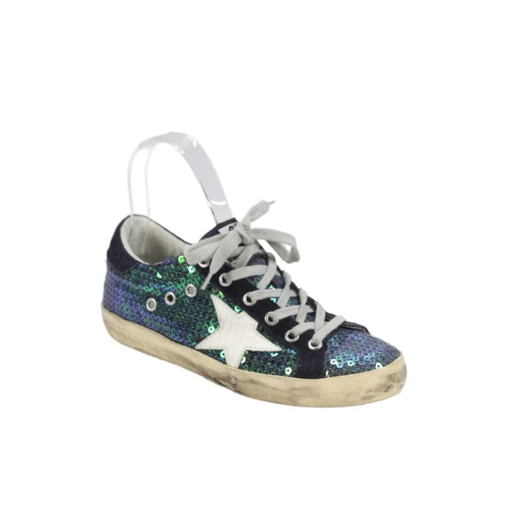 Golden Goose Deluxe Brand Womens Sequin Superstar Sneakers Blue Size 36